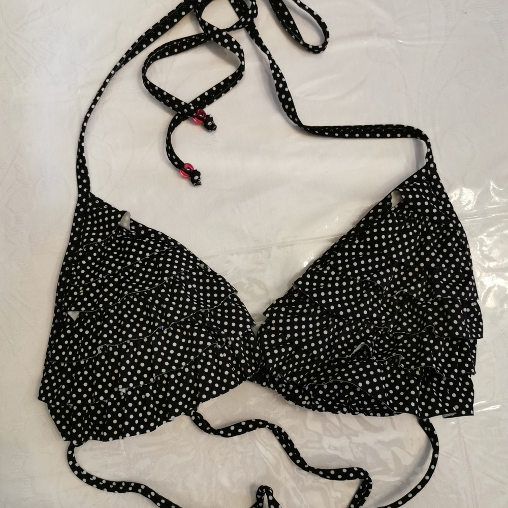 Black & White Polka Dot String Bikini Top